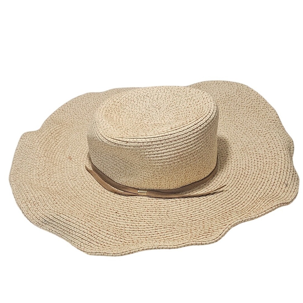 Luisa Spagnoli‎ Wide Brim Straw Hat Beige Brown Accents